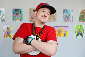 Darick Frady working on his art at Silo Arts Studio. Day program.